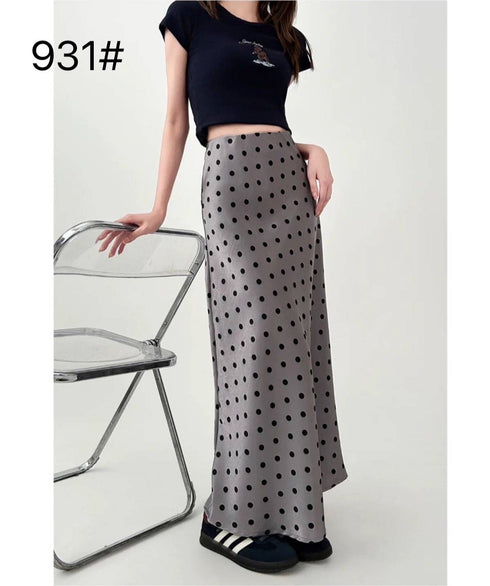 Polka Dot Print A-Line Satin Skirts